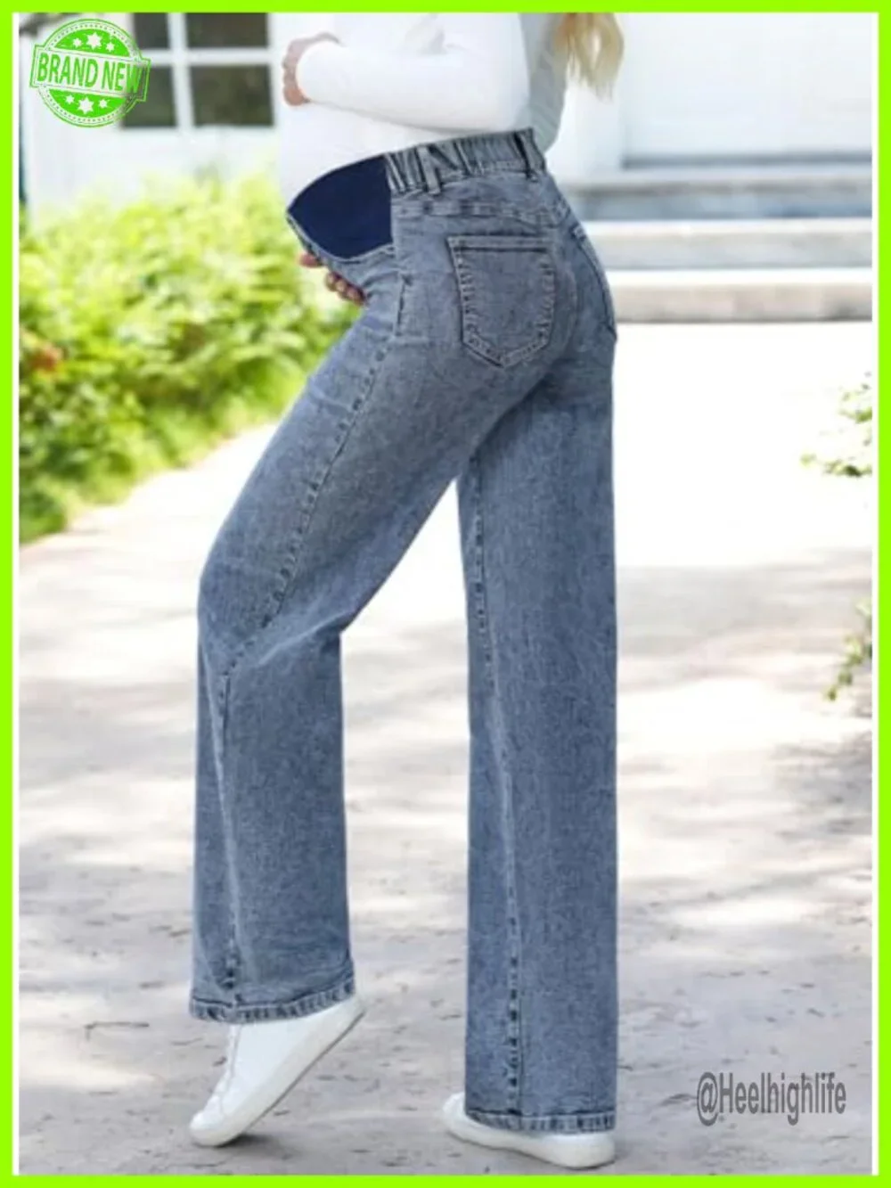 High Waist Straight Leg Maternity Jeans with Pockets